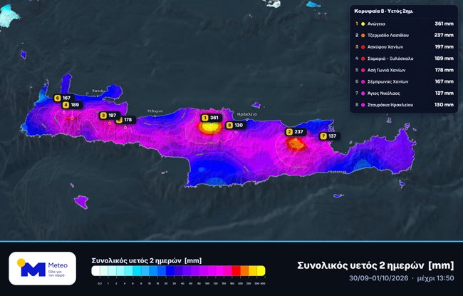 Η κακοκαιρία "έπνιξε" την Κρήτη: Πάνω από 360 χιλιοστά βροχής μέσα σε δύο μέρες - Νέος γύρος καταιγίδων τις επόμενες ώρες