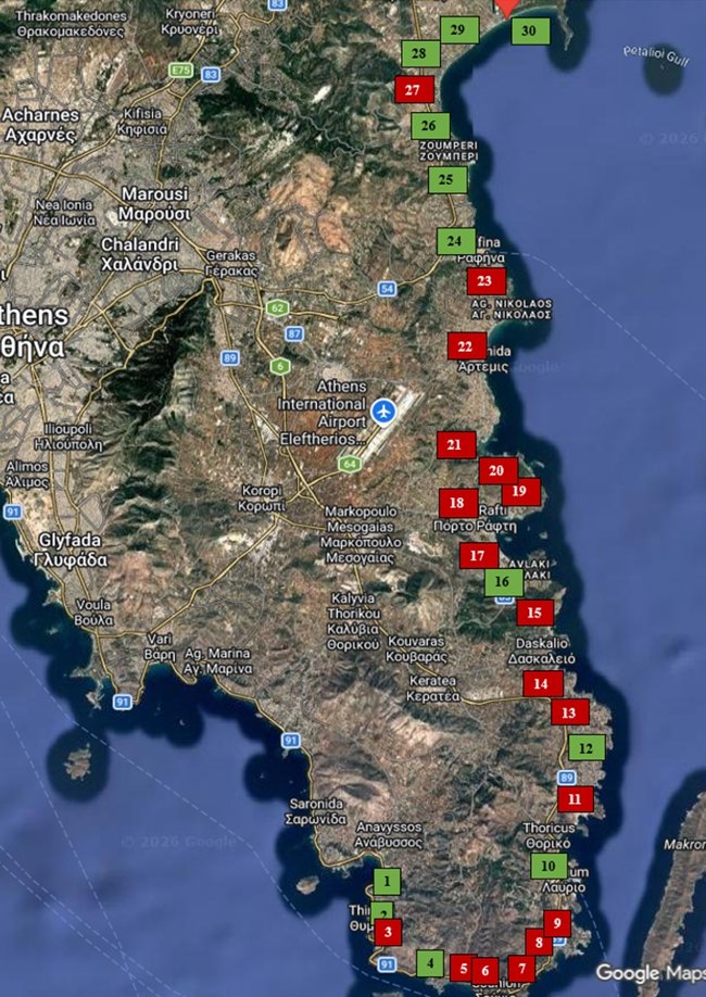 Καλύτερα μην πάτε για μπάνιο σε αυτές τις παραλίες: 29 θάλασσες της Αττικής που κρίνονται ακατάλληλες για κολύμπι