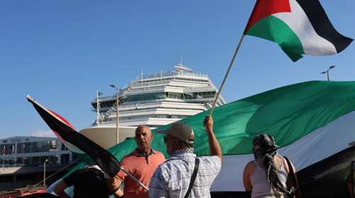 Πειραιάς: Συγκέντρωση διαμαρτυρίας στο λιμάνι για την άφιξη του ισραηλινού κρουαζιερόπλοιου "Crown Iris"