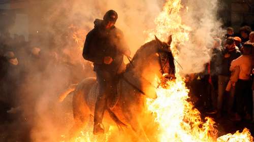 Οι αντικρουόμενες παραδόσεις της Ισπανίας: Τα άλογα που μπαίνουν στις φωτιές και η ευλογία στα κατοικίδια