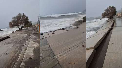 "Θύμα" της κακοκαιρίας και η Λήμνος: Υποχώρησε το οδόστρωμα στην παραλιακή οδό Αγίου Ιωάννη Κάσπακα [βίντεο]