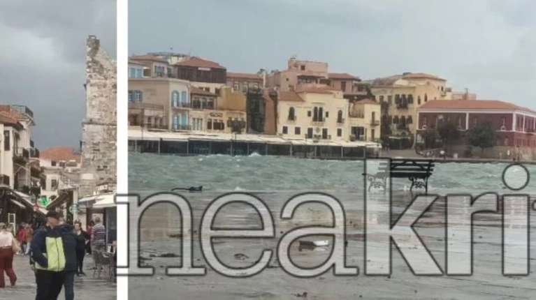 Εικόνες σοκ από το Λιμάνι Χανίων: Η θάλασσα "κατάπιε" την πλατεία Σιντριβανίου -"Εξαφανίστηκε" η παραλία στη Νέα Χώρα