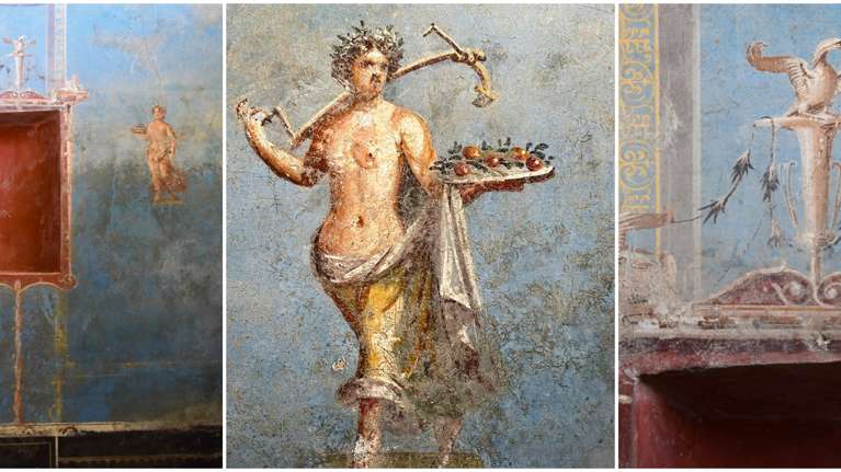 Σπουδαία ανακάλυψη στην Πομπηία: Το  δωμάτιο με σπάνιο μπλε χρώμα και γυναικείες θεότητες [εικόνες, βίντεο]